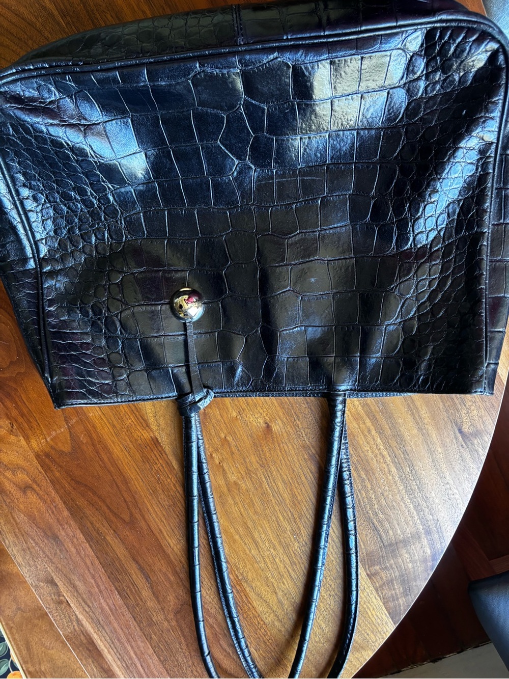 Furla Black Croc-Embossed Leather Tote with Silver Charm - Picture 6 of 12